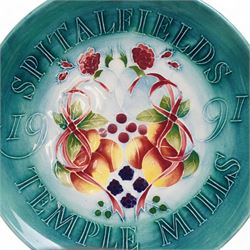 Moorcroft limited edition Birth of Light pattern millennium year plate, numbered 699/2000, impressed and painted marks to base; together with three other year plates comprising 1998, 1992 and Spitalfields Temple Mills edition 1991 plate (4)