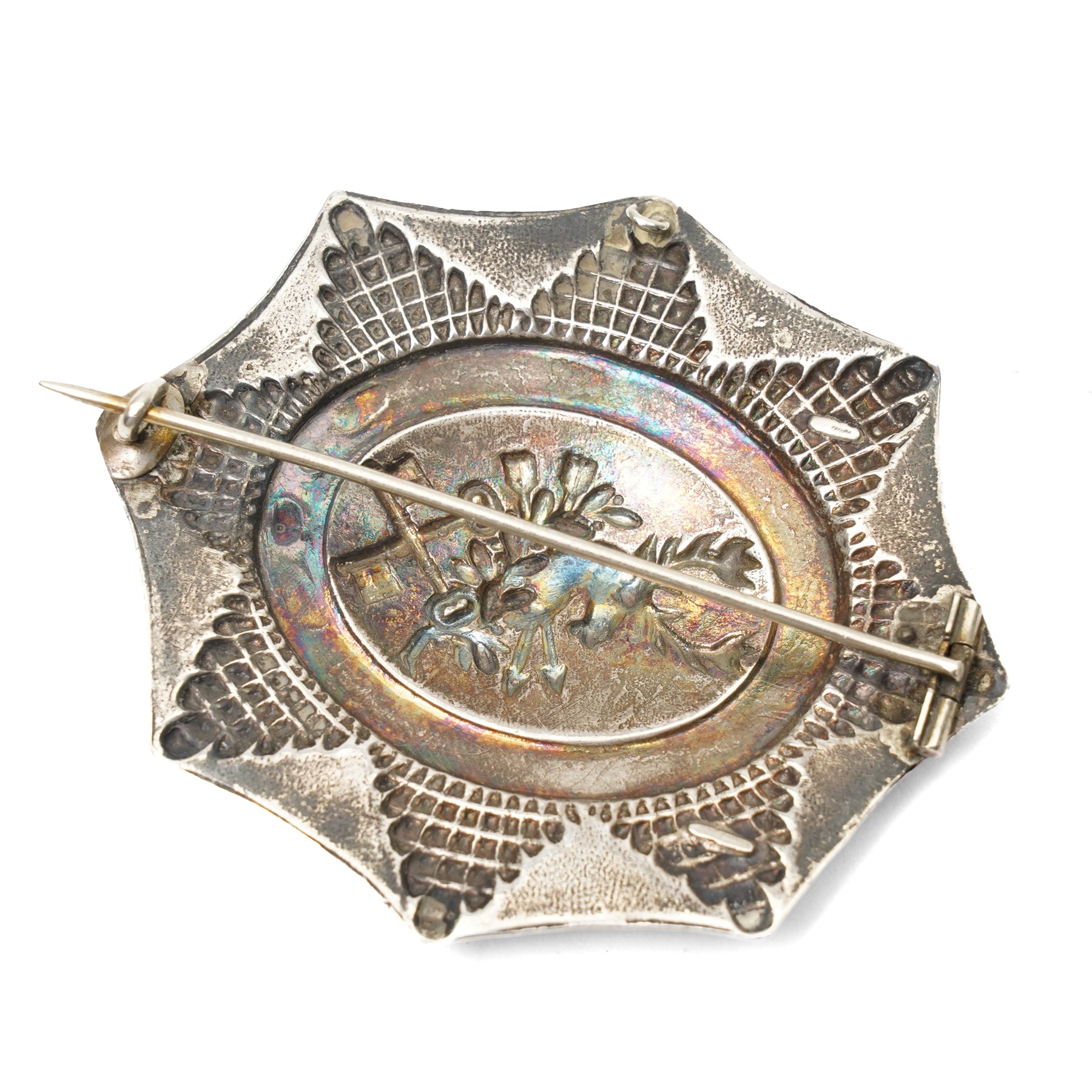 Early Victorian Ancient Order of Foresters silver sash badge with stags head above cross keys Sheffield 1842 Maker William Briggs
