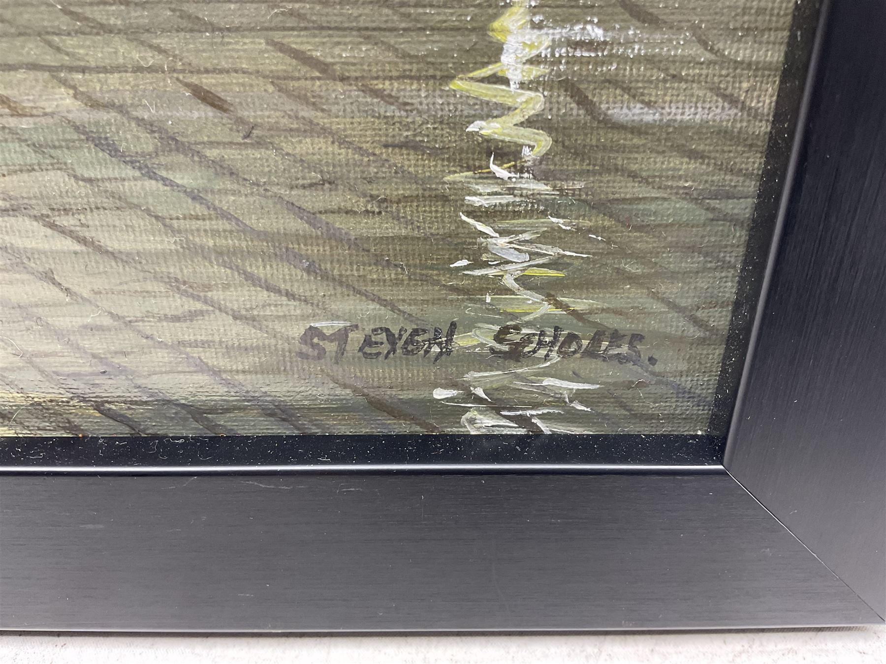 Steven Scholes (Northern British 1952-): 'The Clink' Clink Street Southwark London 1962, oil on canvas signed, titled verso 49cm x 39cm