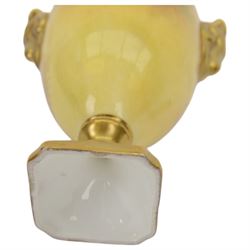 Coalport pedestal vase and cover, of urn form hand painted with fruit with gilt detail, signed J Mottram, H18cm