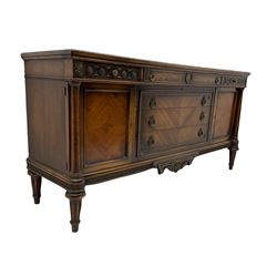 Early 20th century French walnut sideboard, fitted with six drawers and two cupboards