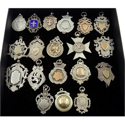  Collection of nineteen Victorian and later hallmarked silver sporting watch fob medals 6.2oz  