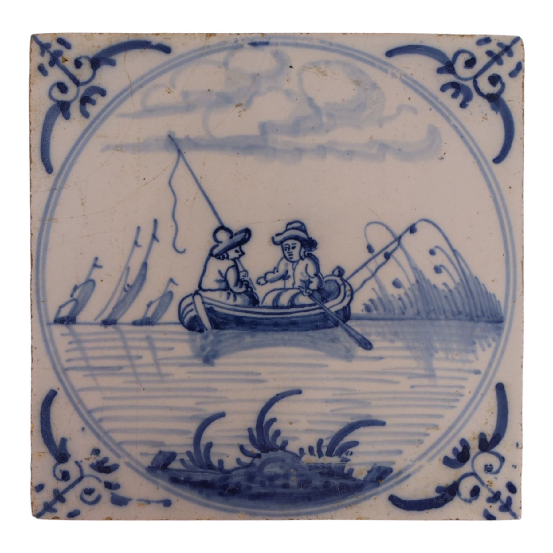 Three 18th century and later blue and white Delft tiles, 13cm x 13cm