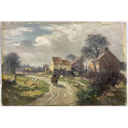 William Greaves (British 1852-1938): 'Entrance to the Village of Scholes near Leeds', oil on board signed and dated '16, titled and inscribed verso 31cm x 46cm (unframed)