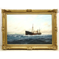  David C Bell (British 1950-): Hull Trawler 'Olvina' H139 off Flamborough, oil on canvas signed 49cm x 75cm   DDS - Artist's resale rights may apply to this lot    