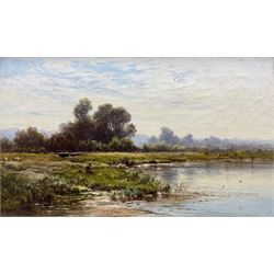 Alfred Walter Williams (British 1824-1905): 'The River Mole near Bletchworth - Surrey', oil on canvas signed with initials and dated 1875, 22cm x 37cm