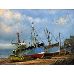 Jack Rigg (British 1927-): Rye Fishing Boats at Low Tide, oil on board signed and dated 2015, 34cm x 44cm