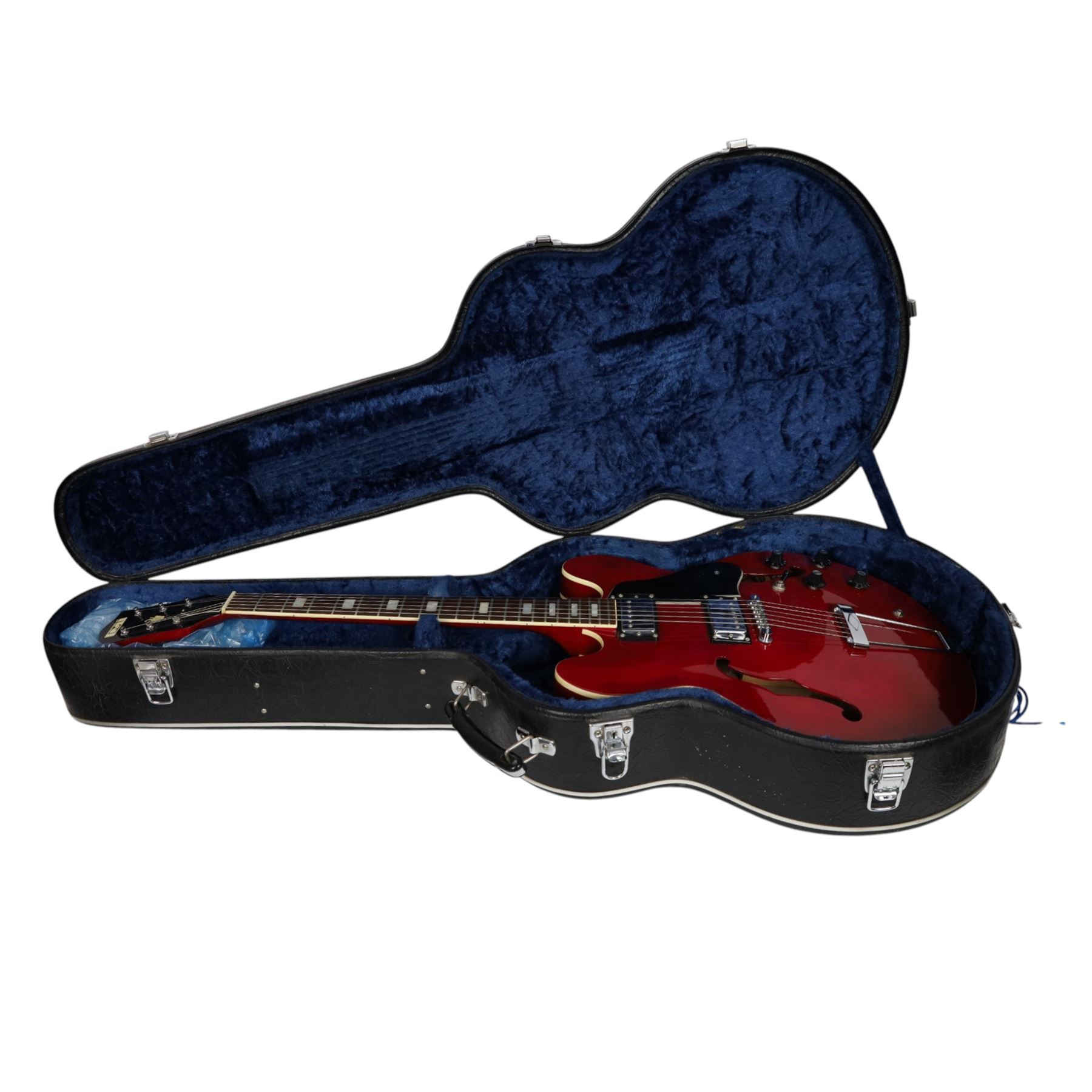 1970s 'lawsuit era' CMI Marshall ES-335 a Japanese-made copy of the Gibson ES-335, semi-hollow body electric guitar in cherry red finish, contained within a fitted hard case, guitar length L106cm