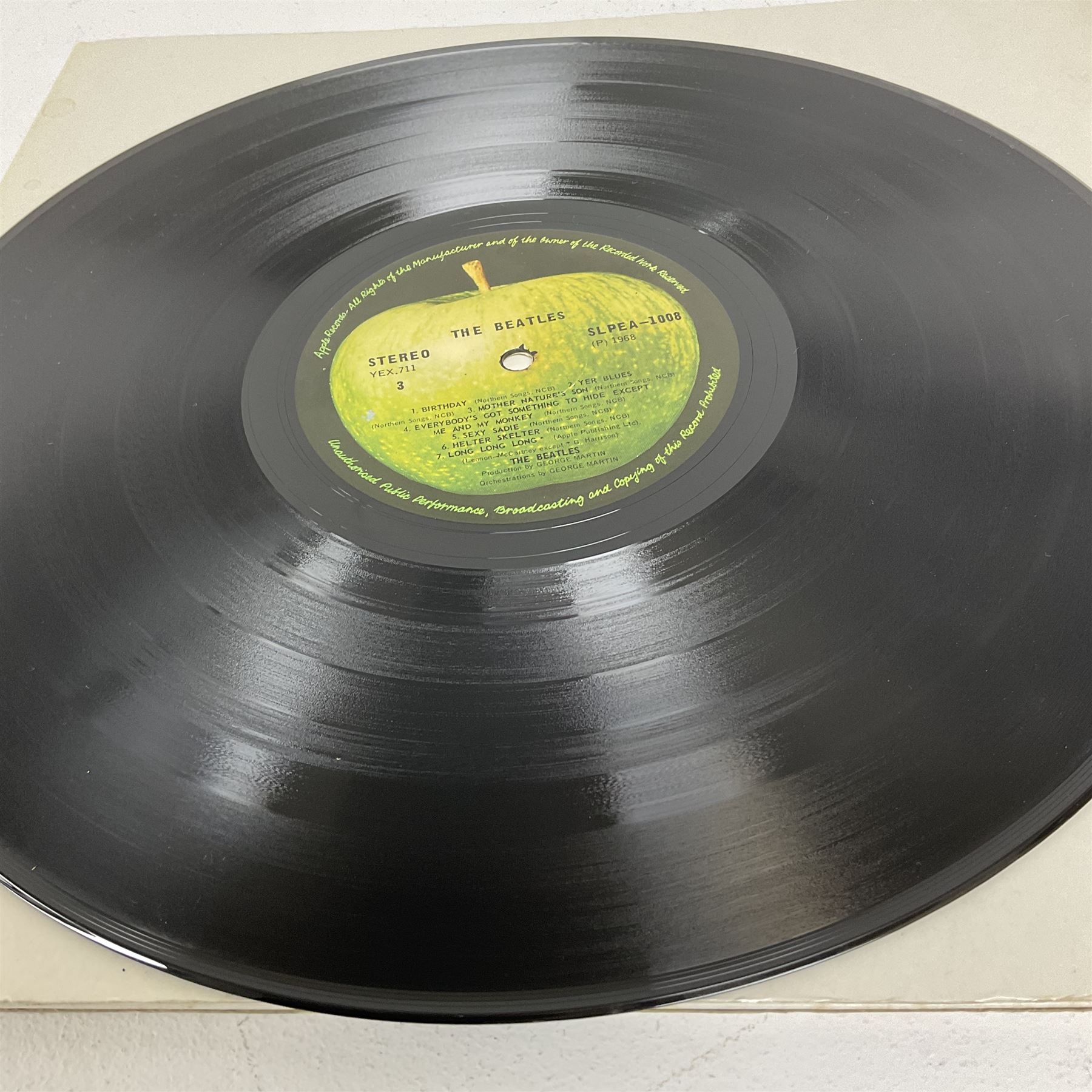 The Beatles White album vinyl record, with side opening gatefold sleeve, Apple Records, Stereo, SLPEA-1007 and 1008, YEX 710, 711 and 712