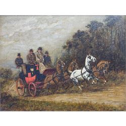 George Wright (British 1860-1942): The Stagecoach, oil on canvas signed 18cm x 24cm