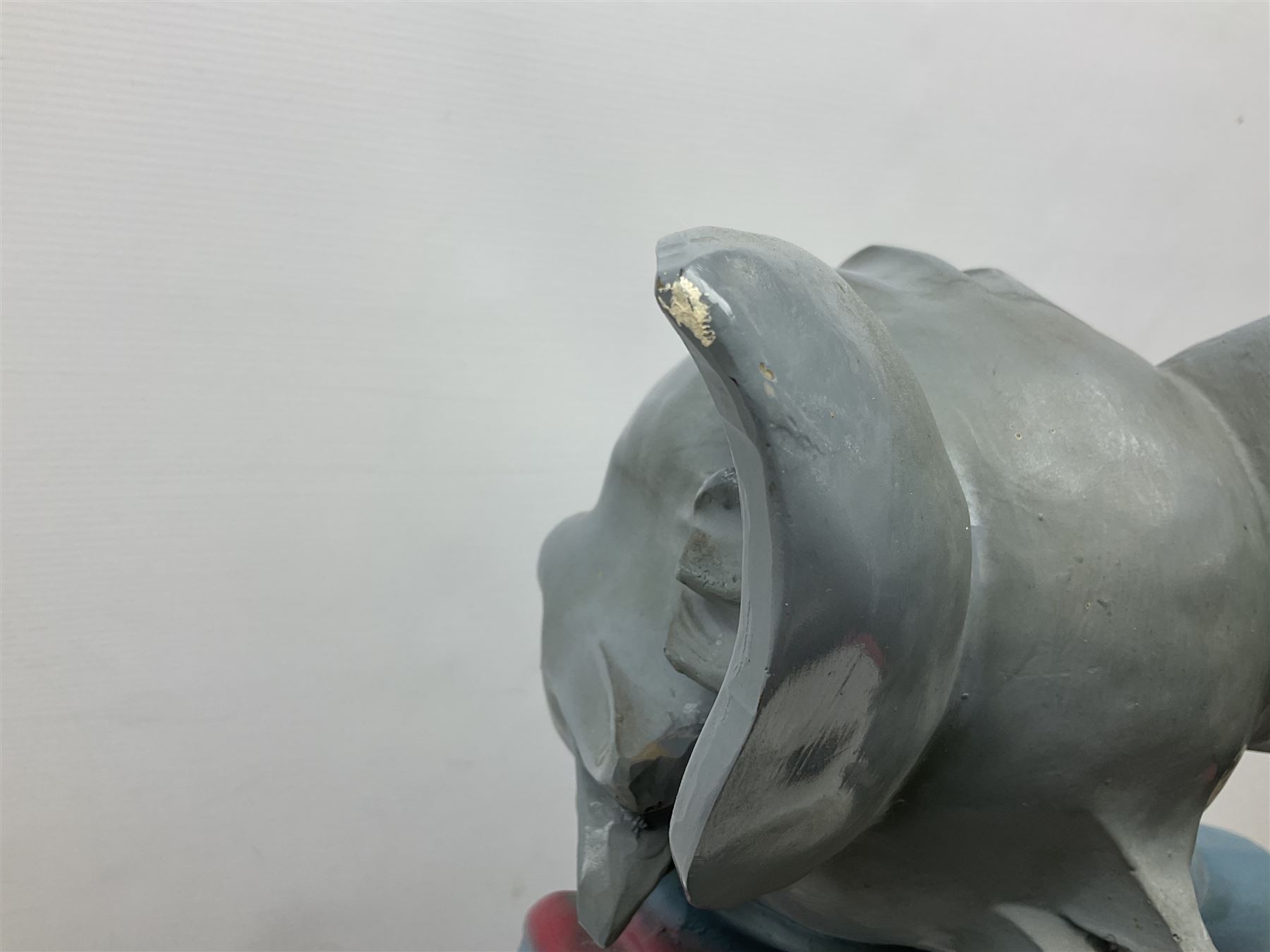 Fibreglass promotional/advertising group of Tom & Jerry, Tom standing wearing a blue track suit with his left hand resting on Jerry's head H63cm