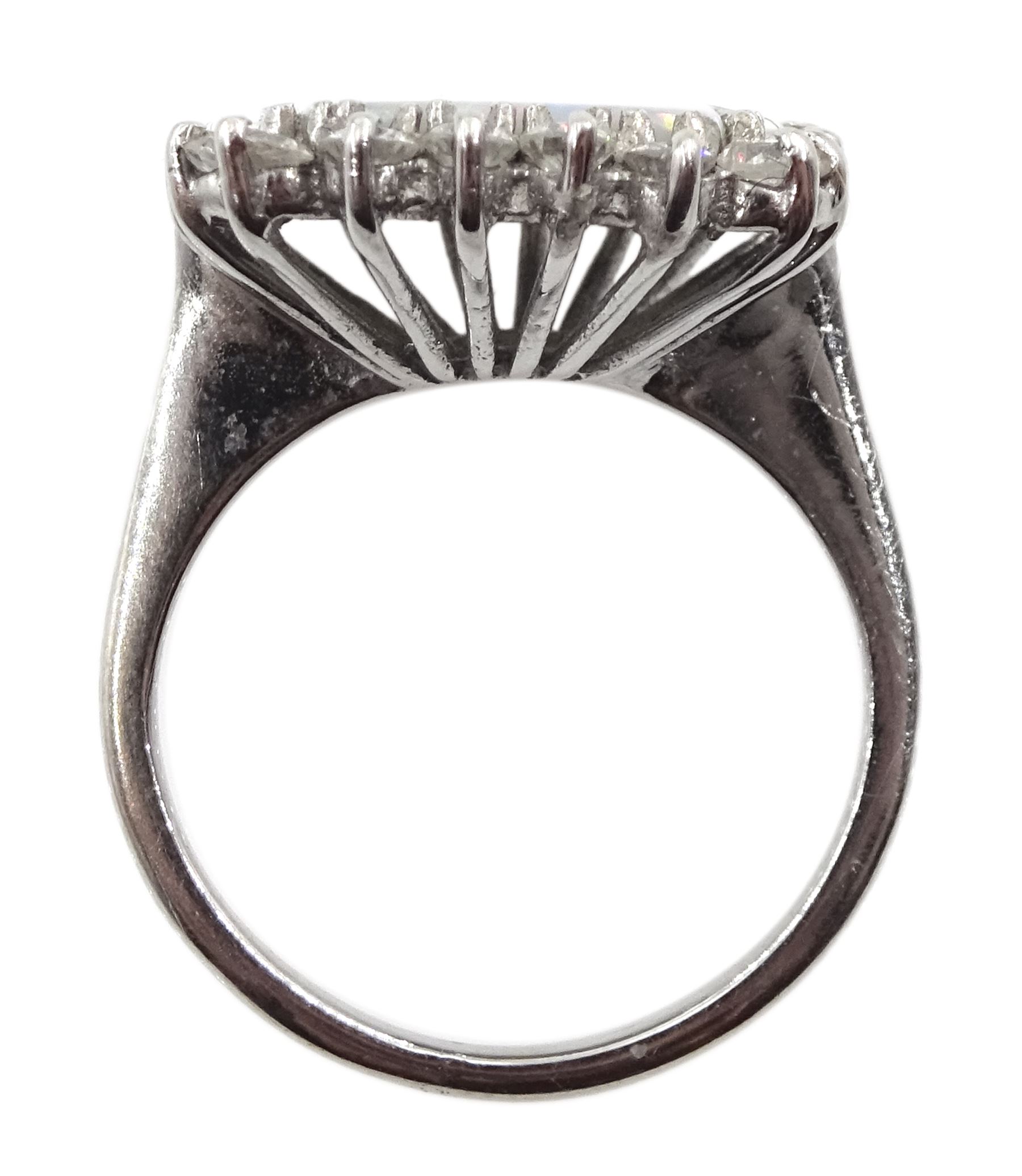 14ct white gold rectangular opal and round brilliant cut diamond cluster ring