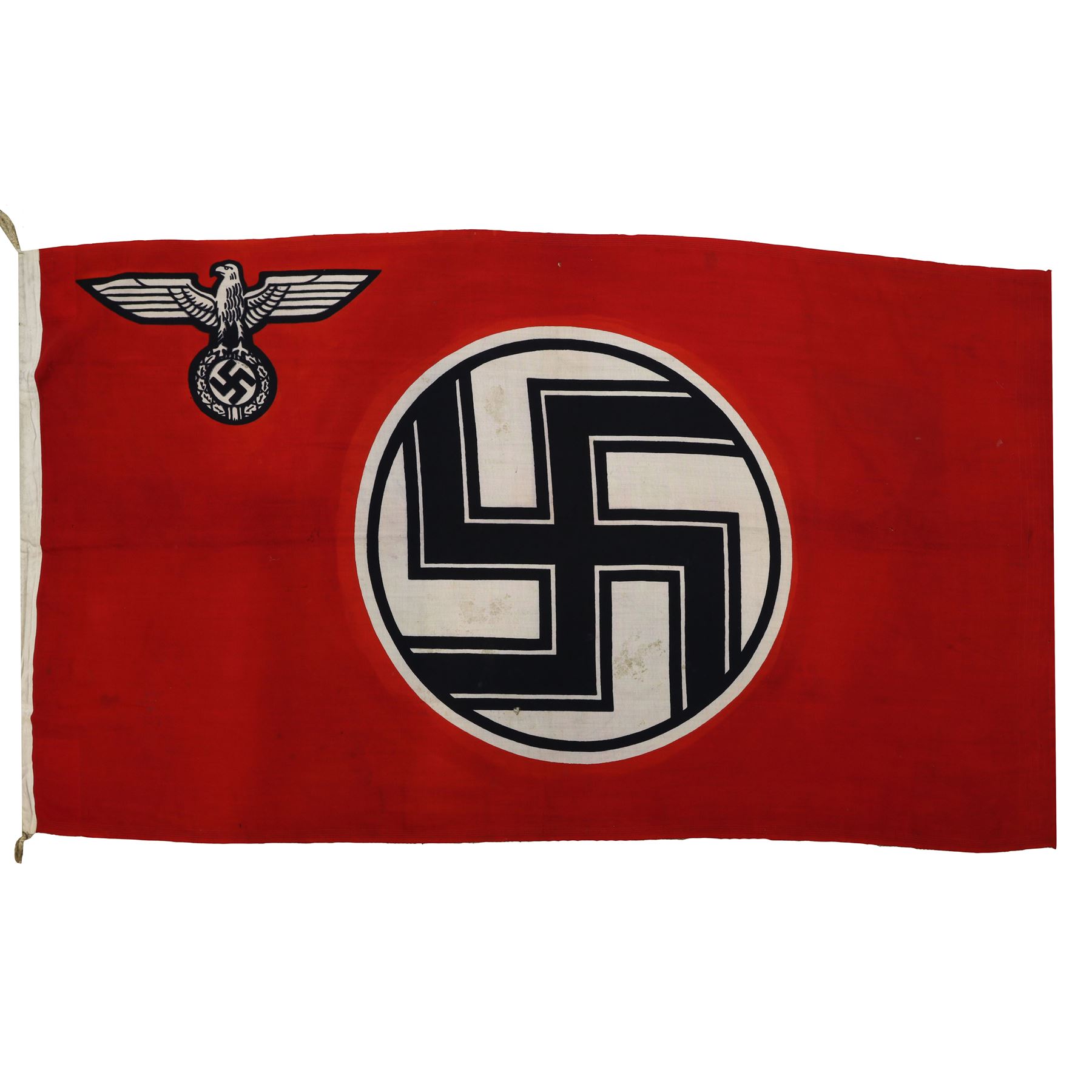 WWII German Third Reich Nazi Reichskriegsflagge, with eagle to the corner and swastika to centre, stamped to the hoist with R. Dienstflg 100cm x170cm 