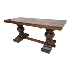 Hardwood rectangular coffee table, twin pedestal base