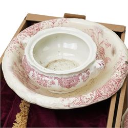 Large burgundy velvet table cover with gold fringe, together with a collection of mixed tableware including a Royal Worcester Crown Ware tureen, etc