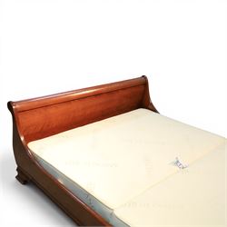 And So To Bed - 5' king size cherrywood sleigh bed, shaped scroll headboard and footboard with rounded cylindrical top rails, panelled boards and moulded side rails, on short bracket feet