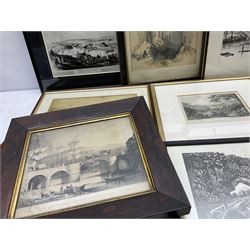 After Francis Pickernell: 'The New Swivel Bridge over the Esk at Whitby', engraving pub. c1835, 22cm x 25cm in original rosewood frame; an interesting collection of prints, engravings and watercolours relating to Whitby (a lot)