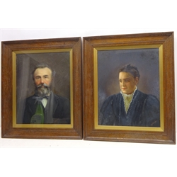  Portrait of a Lady and Gentleman, pair of Victorian oils on board signed by M. Varney 42cm x 34cm (2)  