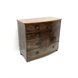 Early 20th century bow front chest, two short and three long drawers, shaped bracket supports 