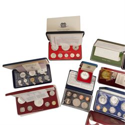 Twelve international proof coin sets, all produced by The Franklin Mint and containing high denomination silver coins, comprising two Republic of the Philippines 1975 proof eight coin sets, two Commonwealth of the Bahamas proof nine coin sets, 1973 and 1976, Guyana 1976 proof eight coin set, Jamaica 1976 proof nine coin set, Papua New Guinea 1976 proof eight coin set, First National Coinage of Barbados 1973 proof eight coin set, Ethiopia 1977 proof five coin set, Republic of Seychelles 1976 proof eight coin set, British Virgin Islands 1977 Royal Silver Jubilee proof six coin set, First Official Coinage of the British Virgin Islands 1973 proof six coin set; together with Pobjoy Mint Isle of Man 1977 silver proof seven coin set, 'Commemoration of the 1100th Anniversary of the Settlement of Iceland' 1974 proof two coin set, The Royal Mint United Kingdom 1977 Silver Jubilee silver proof crown coin, and other international proof sets