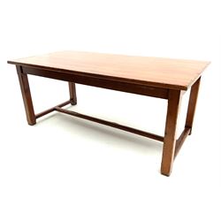 Charon distressed stained pine rectangular dining table, stretcher base