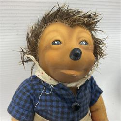 Steiff - Hedgehog family comprising Mecki, Micki, Macki and Mucki; all bearing original swing tags with only Micki lacking the button label, tallest H17cm 
