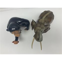 Large Sylvac monkey together with three smaller monkeys, together with Beswick Pigeon no 1383, Melba Ware hippo and baby and Royal Dux elephant 