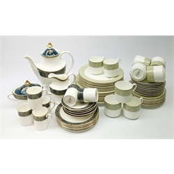 A selection of Royal Doulton tea and dinner wares, comprising Carlyle pattern coffee pot, six coffee cans and six saucers, six side plates, jug, and twin handled lidded sucrier, and Sonnet pattern nine coffee cups and nine saucers, nine side plates, nine dessert plates, and nine salad plates. 