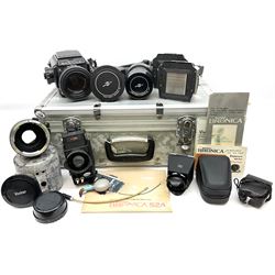 Zenza Bronica S2A medium format camera body, with Zenza Bronica Zenzanon MC '1:2.4 f-80mm' lens, together with Nippon Kogaku Nikkor-P '1:4 f-200mm' lens, Nikkor D.C '1:4 f-40mm' lens, two film backs and other camera equipment, housed in a hard flight case