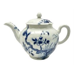 18th century Worcester miniature or toy teapot and cover, circa 1755-1760, decorated in the Prunus Root pattern in underglaze blue, with workman's mark beneath, approximately H8cm
