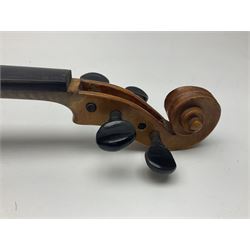 German violin c1900 stamped Stainer with 36cm two-piece maple back and ribs and spruce top L59.5cm overall; in simulated reptile skin carrying case