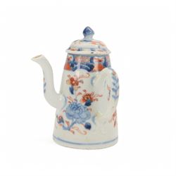 18th century Chinese Imari coffee or chocolate pot, of tapering cylindrical form with side...