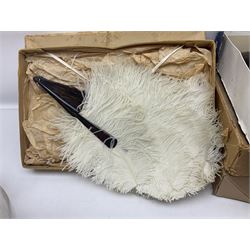 White Ostrich feather fan, together with ceramic head, leather bound photo book, Wedgwood chamber pot and other collectables 