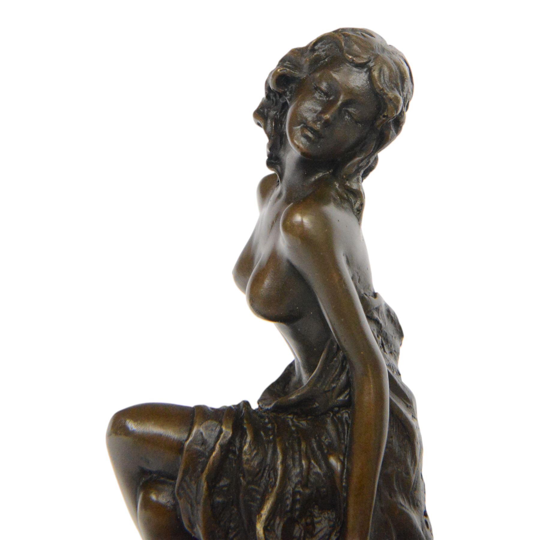 Art Deco style bronze modelled as a semi naked female figure, seated upon a chair, signed  Pierre Collinet, H27cm
