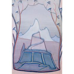 Hirst Walker (Staithes Group 1868-1957): Surreal Landscape Scene and Harp, pair watercolours signed with initials 36cm x 25cm (2) (unframed)