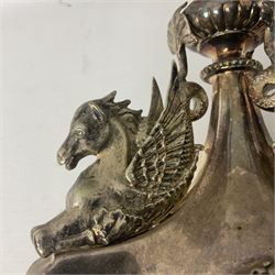 Silver plated centrepiece, with a triform base formed as three Hippocampus with beaded detail, numbered 3682 to the base, H18cm 