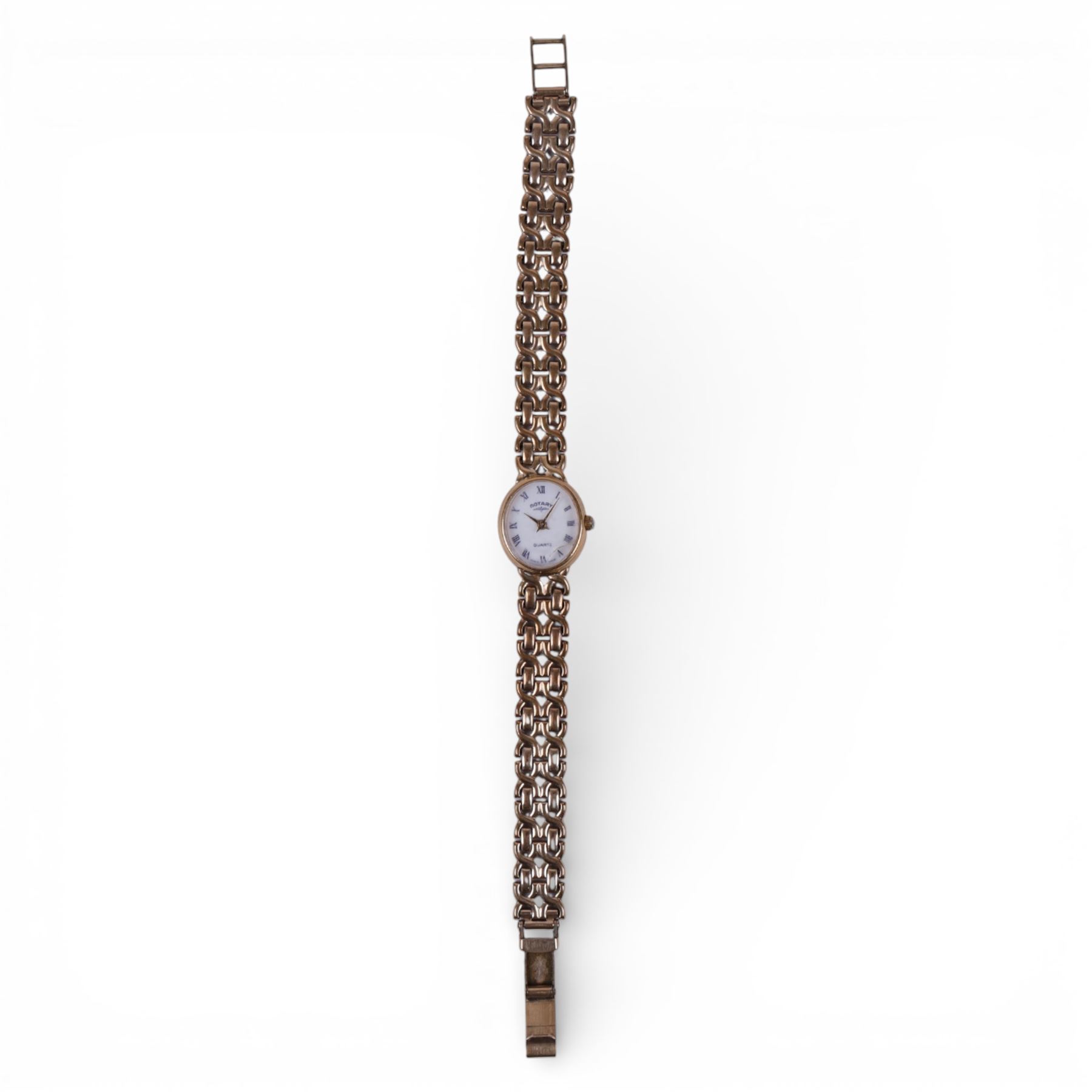 Rotary ladies 9ct gold quartz wristwatch, on integral 9ct gold bracelet, hallmarked