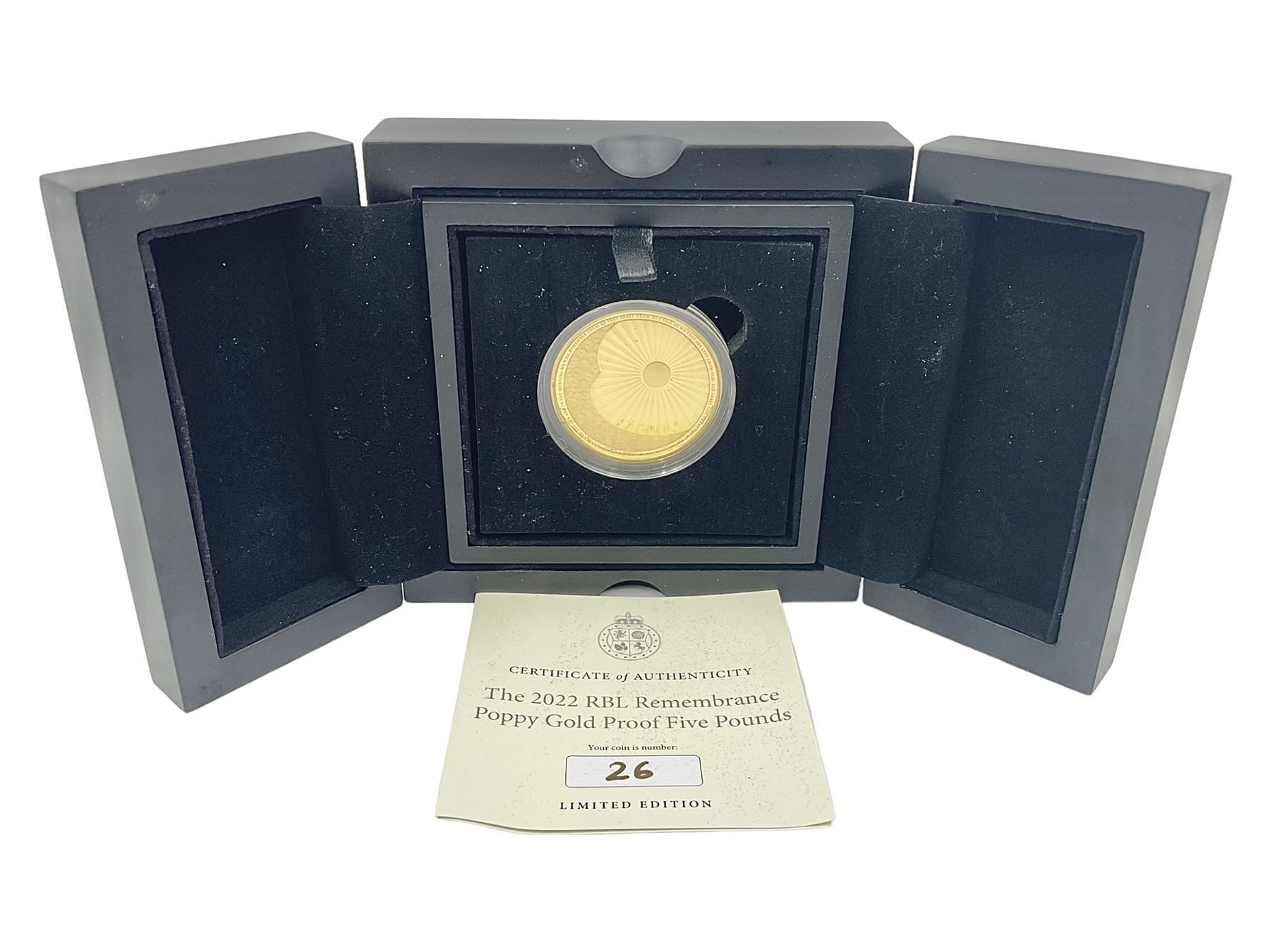 Queen Elizabeth II Bailiwick of Jersey 2022 'RBL Remembrance Poppy' gold proof five pound coin, cased with certificate