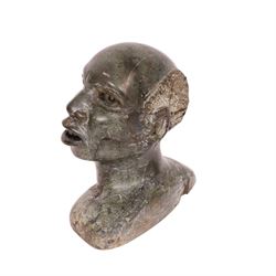 Nicholas Tandi (Zimbabwe born 1948), carved verdite stone bust of a man, signed to base, H18cm