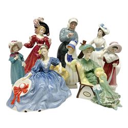 Eight Royal doulton figures, to include Elyse HN2429, Ascot HN2356, Good Friend HN2783, etc