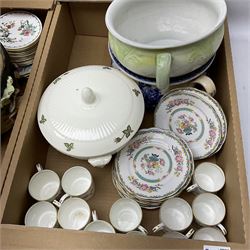 Group of ceramics, to include examples by Denby, Coalport, etc., Aynsley coffee cans and saucers, other dinner and tea wares, decorative plates, etc., in four boxes 