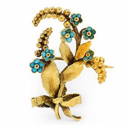 19th century gold turquoise flower bouquet spray brooch