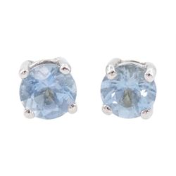 Pair of 18ct gold round cut  aquamarine stud earrings, hallmarked