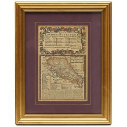 Emanuel Bowen (British 1694-1767) and John Owen (British 18th century): 'Northamptonshire - The Road from London to Buckingham', 18th century engraved map with hand-colouring and county description 18.5cm x 12cm