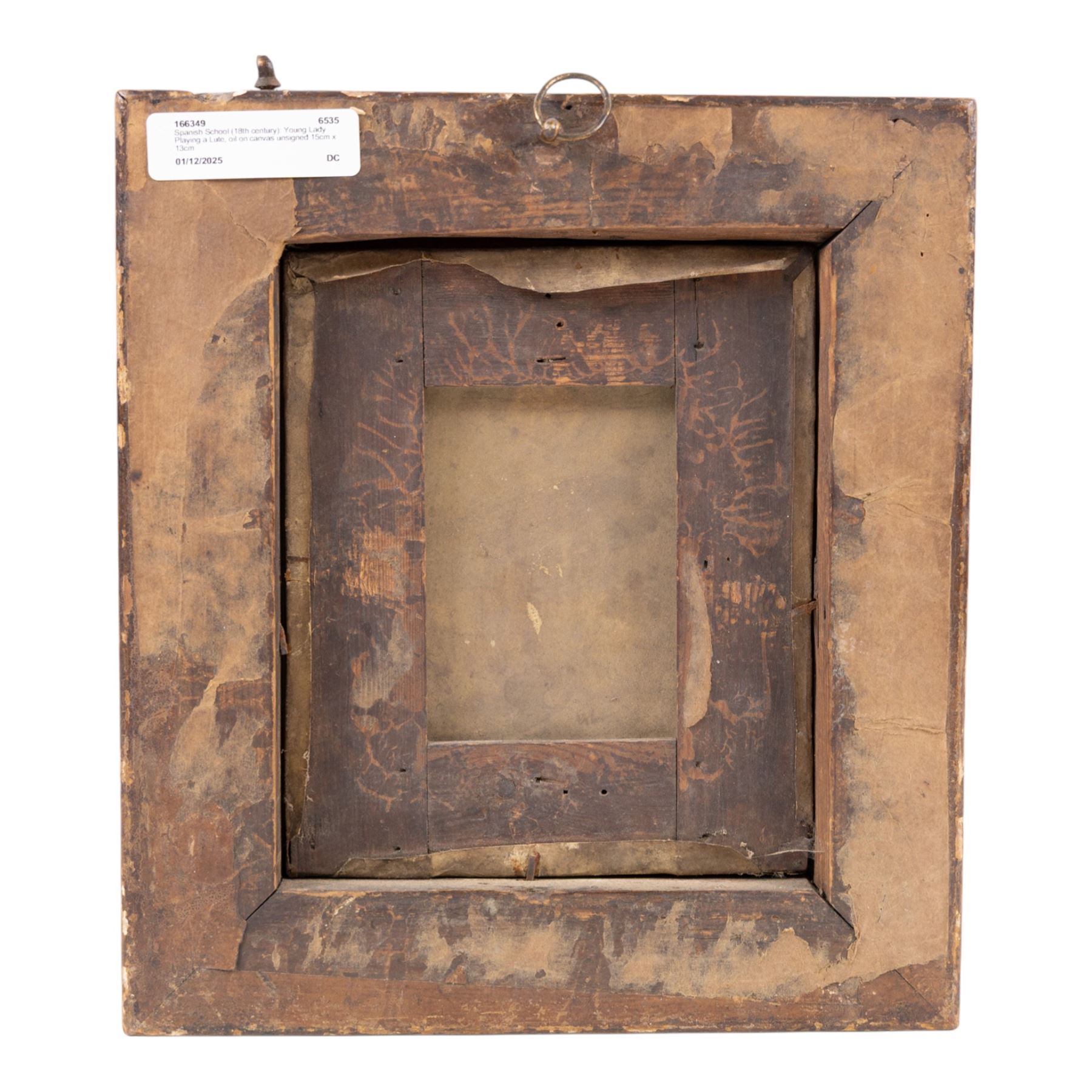 Spanish School (18th century): Young Lady Playing a Lute, oil on canvas unsigned 15cm x 13cm