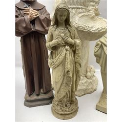 Four composite figures, comprising Saint Francis of Assisi, two figures of Virgin Mary and a monk, tallest H79cm