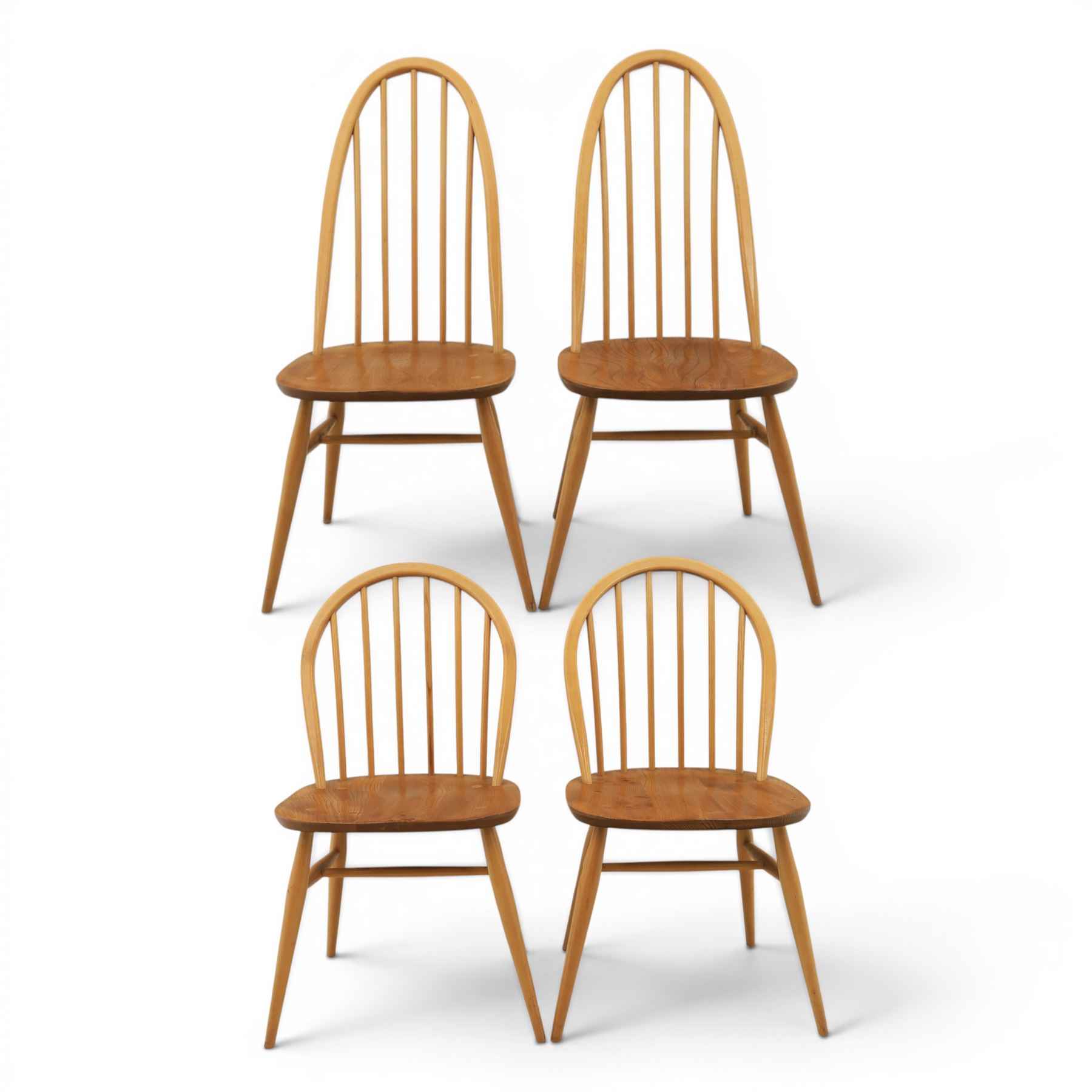 Ercol - set of four light elm chairs, comprising two 'Quakers' and two 'Windsor' chairs