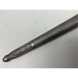 WW2 German Luftwaffe 2nd Pattern Officers dress dagger, with unmarked 25.5cm double edged steel blade, wire-bound pale orange/yellow celluloid grip, globular  pommel with oak leaves and traces of gilding, Luftwaffe eagle cross guard; in beaded scabbard with two suspension rings L43cm overall