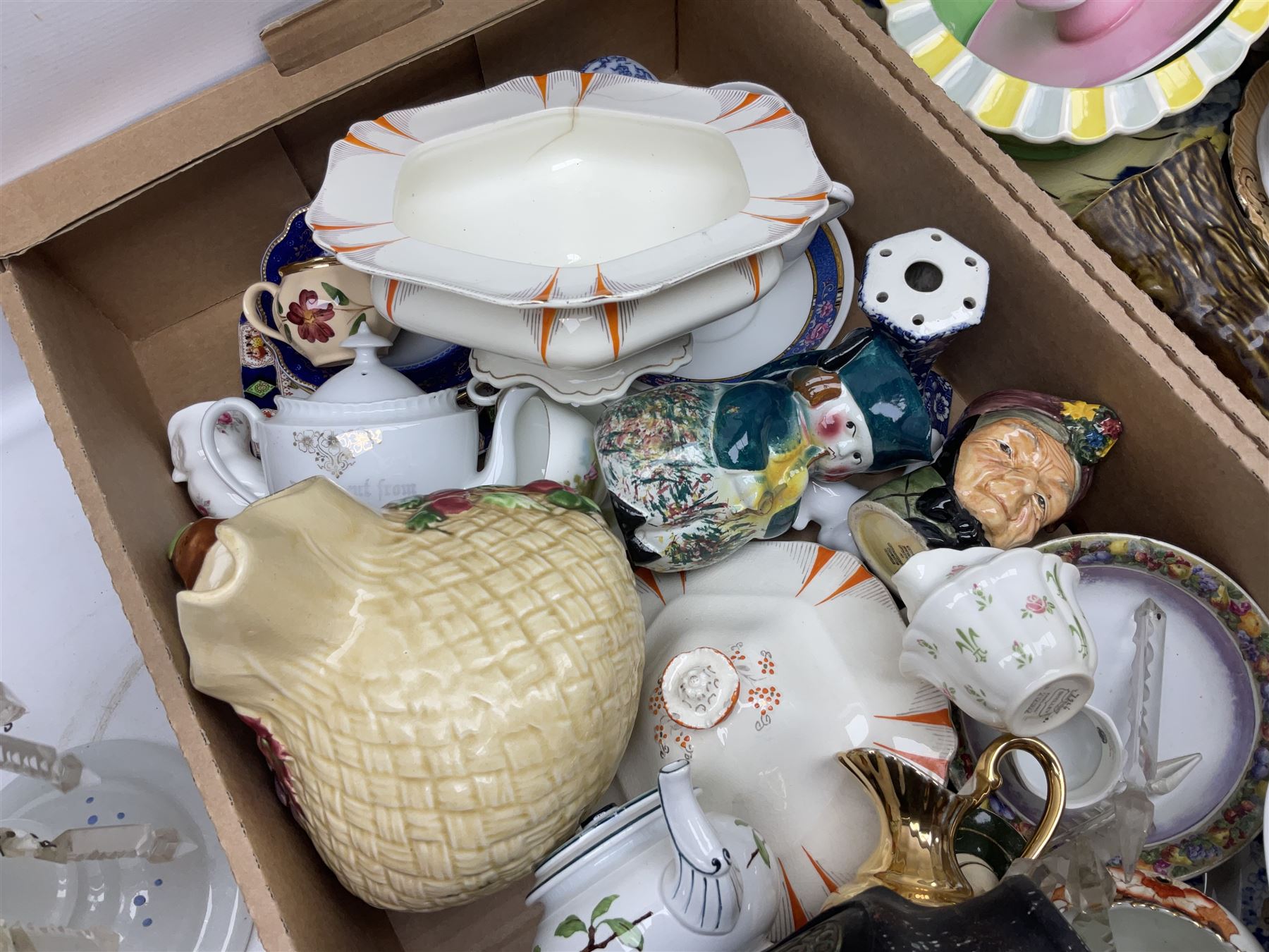 Collection of ceramics, to include Bretby Clanta Vase, Beswick Winnie the Pooh owl, Shelley teacup and saucer, Shelley Candlestick, Wedgewood vase etc, in two boxes