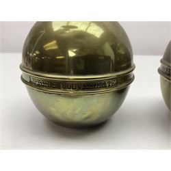 Pair of brass 1924 commemorative tea caddies, of ovoid form the waist embossed with 'British Empire Exhibition 1924' 'Lipton's Souvenir Tea Caddy', H18cm